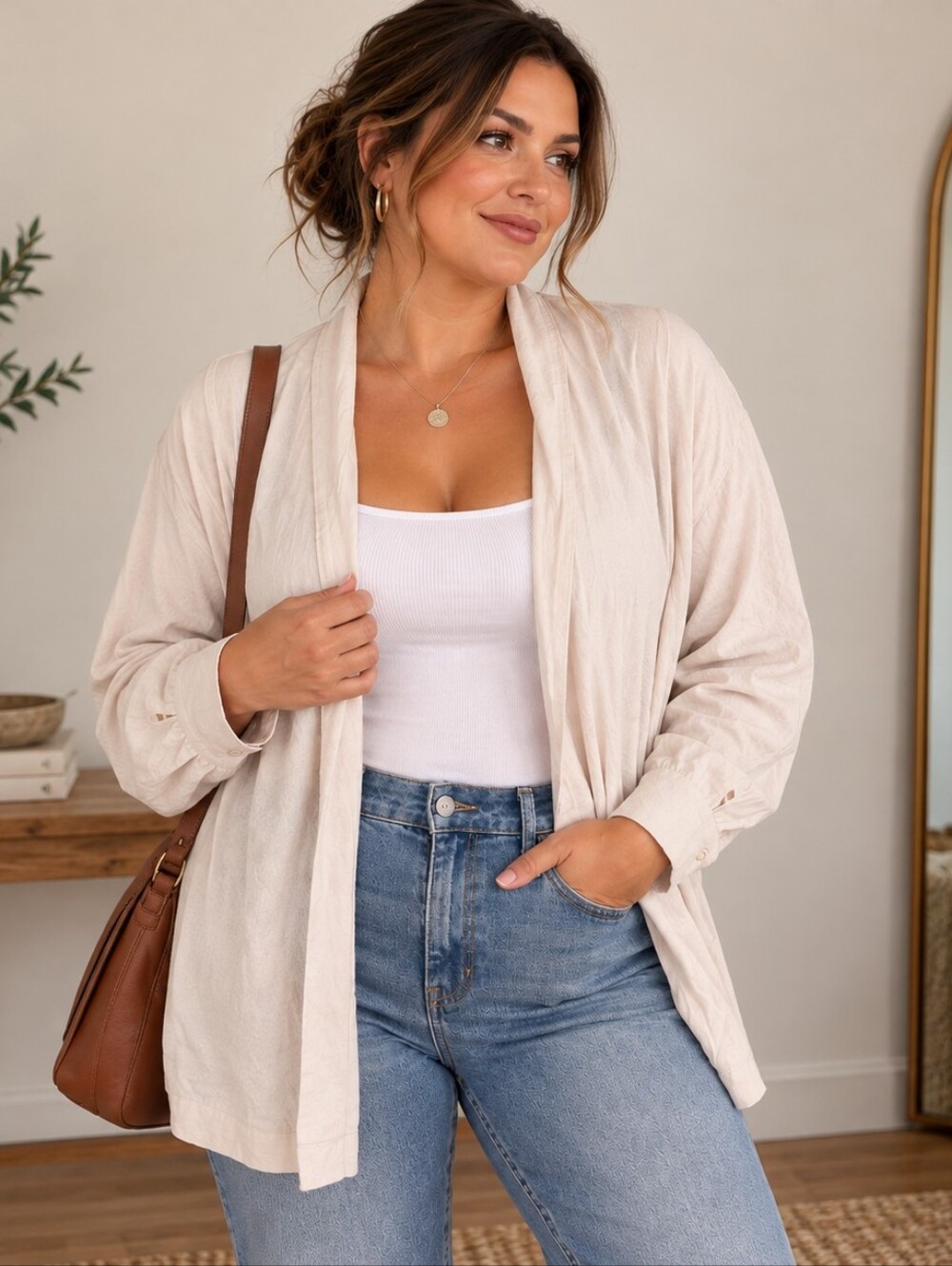 LOFT Blush Pink Open Front Cardigan XL Coastal Grandma Quiet Luxury Minimalist